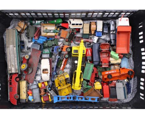 A tray of mixed play-worn diecasts including Dinky, Corgi, and Matchbox Toys, with specific examples including a Dinky Toys F