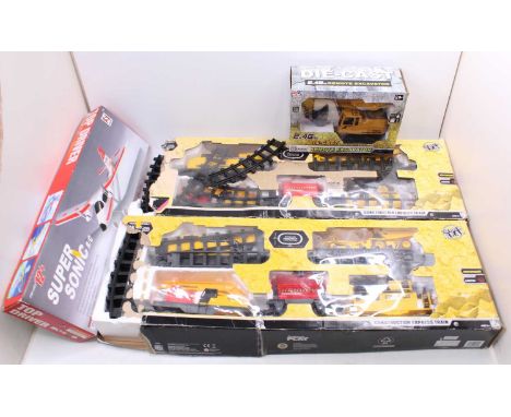 A collection of Caterpillar and earth moving related toys &amp; collectables to include a Supersonic R/C Top Driver aircraft 