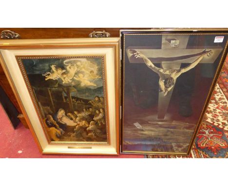 After Guido Reni - The Adoration of the Shepherds by Night, oleograph; together with another Biblical print (2)