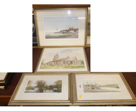 M.C. Alexander - Pin Mill, Suffolk, limited edition print, signed in pencil to the margin and numbered 114/850, 27 x 44cm; tw