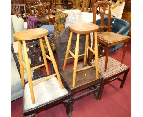 A 19th century relief carved and ebonised oak splatback single dining chair; together with an antique relief carved oak panel
