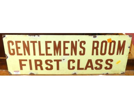 An enamel notice sign 'Gentleman's Room First Class', 60 x 22cm