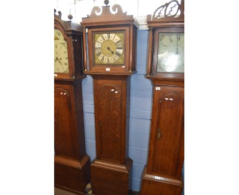 Newman Norwich, 18th century longcase clock, brass and silvered face with Roman numerals, pierced spandrels and single hand t