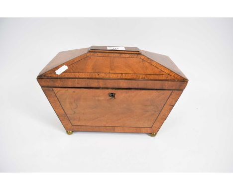 19th century sarcophagus shaped tea caddy with three compartments, 30cm long