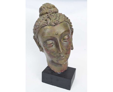 Ceramic bust of an Indian lady, mounted on black rectangular base, 50cm high