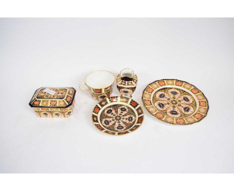 A group of Royal Crown Derby wares early 20th century comprising a box and cover, cup and saucer, plate and small vase togeth