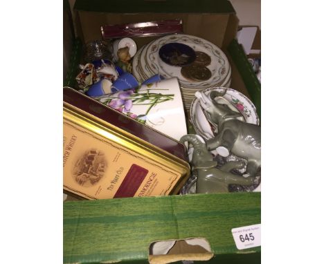 A box of china and glass including Hummel, Aynsley etc 