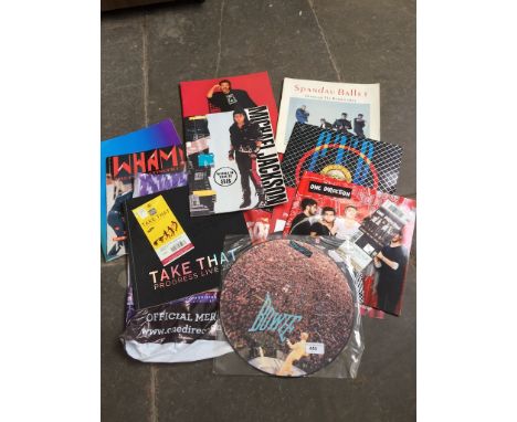 A David Bowie picture disk, One Direction tour programme + tickets, a Michael Jackson world tour programme, Lionel Ritchie, G