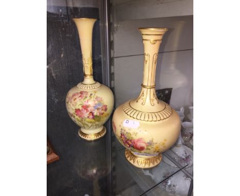 Pair of Royal Worcester bulbous floral painted vase, both stems repaired badly 