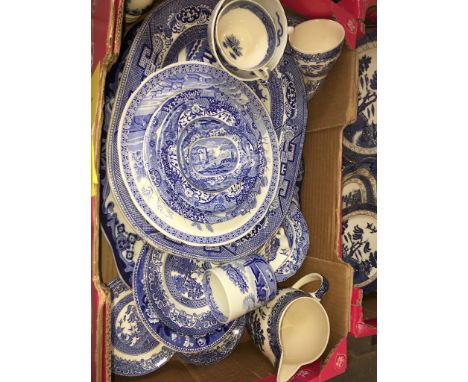 A box of Spode Blue Italian and other Blue and White China 