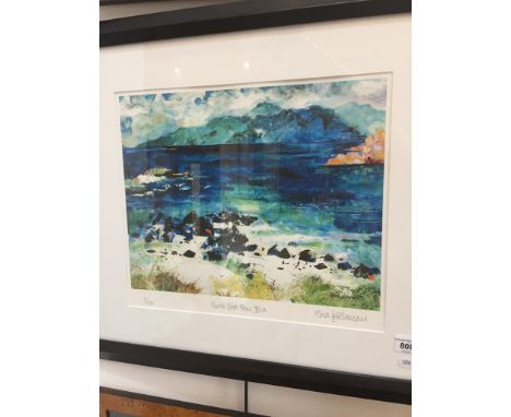 Iona Leishman, 'North East From Iona', signed Ltd edition print 1/150, 35cm x 27.5cm,  framed and glazed. 