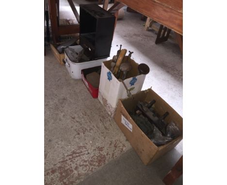 Quantity of tools to include woodworking, garageware, saws, a T square, garden spade and rake, extension pole, etc. 
