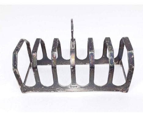 A hallmarked silver toast rack, length 11cm, weight 2 1/4oz. 