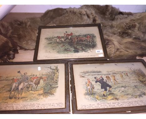 George Finch Mason, a set of three coloured prints, Hunting caricatures, 38cm x 25cm, glazed and framed. 