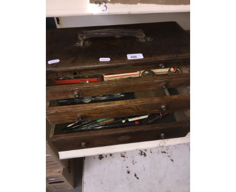 A clock makers tool chest with parts etc 