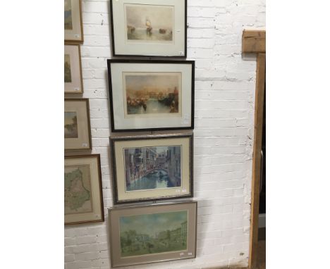 4 pictures as described.After Will Henderson, sailing boats on the water, coloured mezzotint, signed in pencil lower right 29