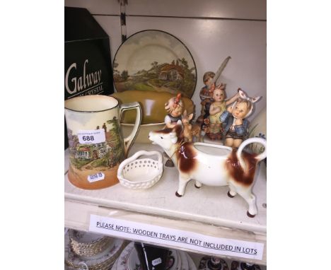 Royal Doulton jug, bowl and plate, four Hummel figures etc. 
