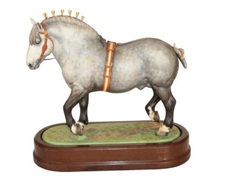 Royal Worcester Percheron Stallion ''Saltmarsh Silver Crest'', model No. RW3786 by Doris Lindner, limited edition /500, on wo