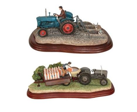 Border Fine Arts Studio Tractor models: 'Top Dressing', model No. A6349 and 'Ridging Up', model No. A2141, on wood bases (2).