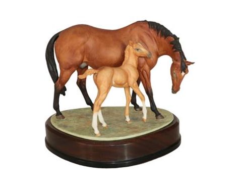 Royal Worcester 'Prince's Grace and Foal', model No. RW3871 by Doris Lindner, limited edition 241/750, on wooden plinth, with