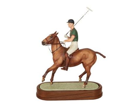 Royal Worcester 'H.R.H The Duke of Edinburgh on his Polo Pony', model No. RW3846 by Doris Lindner, limited 403/750, on wooden