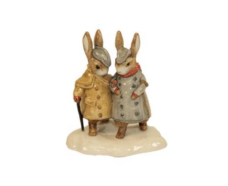 Beswick Beatrix Potter ''Two Gentleman Rabbits'', BP-11a, with box.  Possible replacement walking stick but otherwise this mo