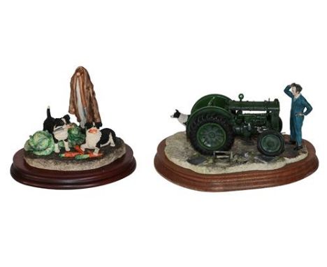 Border Fine Arts 'Won't Start' (Tractor, Farmer and Collie), model No. B0299 by Ray Ayres, on wood base, with certificate; to