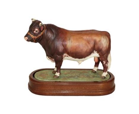 Royal Worcester Dairy Shorthorn Bull ''Royal Event'', model No. RW3781 by Doris Lindner, limited edition 349/500, on wooden p