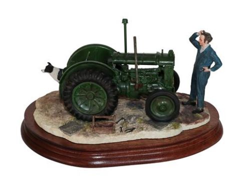 *  Border Fine Arts 'Won't Start' (Tractor, Farmer and Collie), model No. B0299 by Ray Ayres, on wood base, with box.  In goo