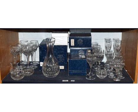 A part suite of Stuart Crystal drinking glasses, including wine glasses, hock glasses and liqueurs glasses, etc (one shelf). 