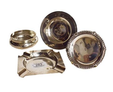 A collection of assorted silver, including an armada dish, by Richard Comyns, London, 1966, engraved with a crest, 11cm diame