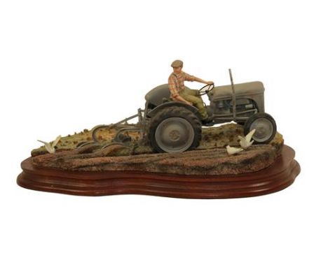 Border Fine Arts 'The Fergie' (Tractor Ploughing), model No. JH64 by Ray Ayres, limited edition 1000/1250, on wood base, with
