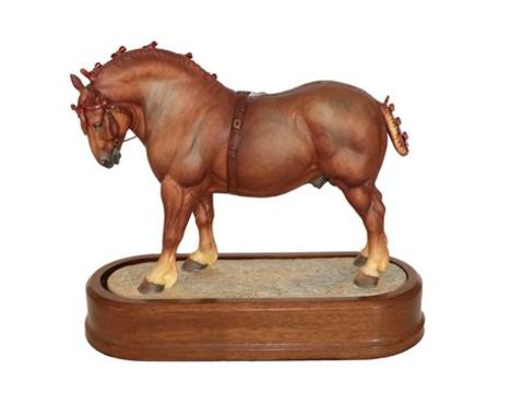 Royal Worcester Suffolk Punch ''Beccles Warrender'', model No. RW3825 by Doris Lindner, limited edition 408/500, on wooden pl