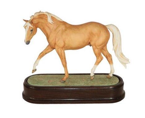 Royal Worcester Palomino ''Yellow Straw'', model No. RW3882 by Doris Lindner, limited edition 390/750, on wooden plinth, with