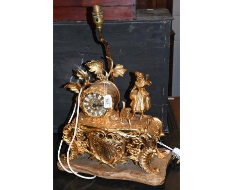 A reproduction gilt metal mantel timepiece/table lamp