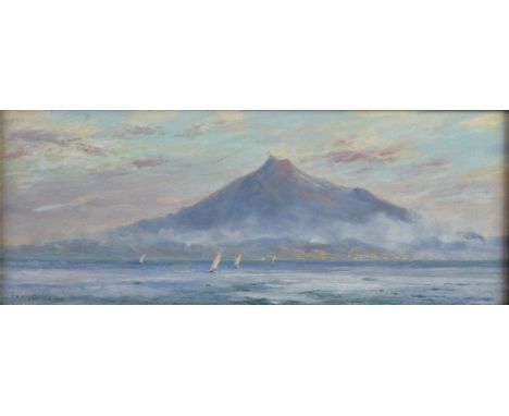 F. R. Fitzgerald, early 20th century scene of a volcano, possibly Mount Etna, viewed from the sea with boats, signed and date