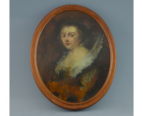 Oval portrait of woman with a Ruff and Pearl Necklace. Oil on panel. 44 x 34cm. .    