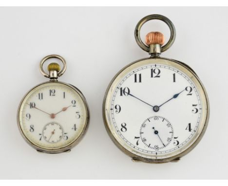 Edwardian silver Ingomar pocket watch, white enamel dial with Arabic numerals, subsidiary dial, Ingomar mechanical movement, 