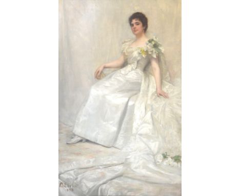 Benjamin Evans Ward (1857-1933) British emigrated to USA, Full length society portrait of a lady seated and wearing a white s