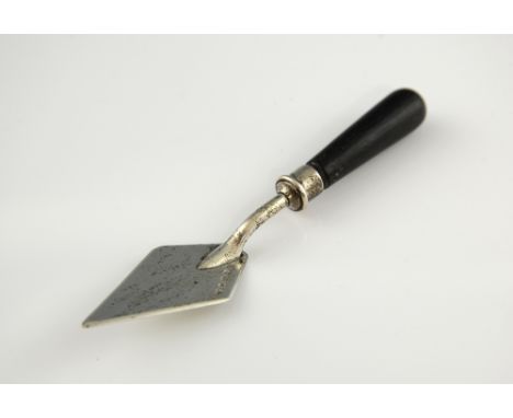 Victorian silver trowel, with diamond shaped spade and wooden handle, by Hukin & Heath, London 1884, 15 cm long .    