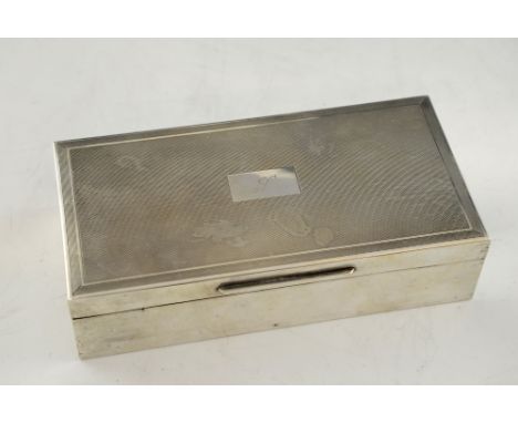 Modern silver cigarette case with engine turned decoration, by S J Rose & Son, London, 1989, 18cm wide,.    