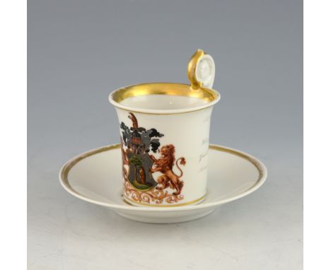 19th Century Dresden cabinet cup, decorated with a coat of arms, inscription verso Bonn on the Rhine 23rd September 1848, Pro