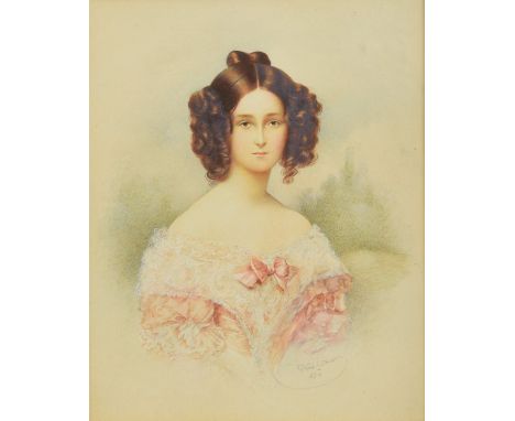 Josef Kriehuber (Austrian, 1800-1876), portrait of a young woman, signed and numbered 854, watercolour, framed and glazed, pi