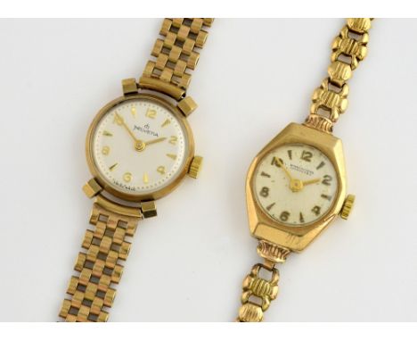 Two ladies 9ct gold wrist watches, a Winegarten ladies gold wristwatch  the octagonal case fitted with a signed  dial with al