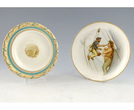 Victorian Worcester porcelain plate depicting S.S. Great Eastern to the front, impressed Worcester mark to base and stamped W