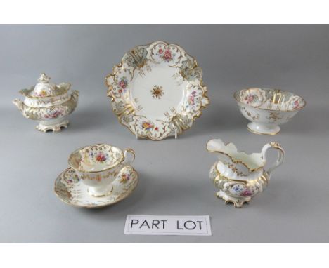 19th century Rockingham style part tea service painted with summer flowers Ptn 2/8754.    