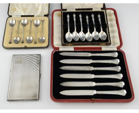 Set of six George VI silver and enamelled coffee spoons, each with a different coloured enamel bowl, by Henry Clifford Davis,