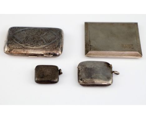 George V silver cigarette case with engine turned decoration, by Thomas William Lack, London, 1929, another and two vesta cas