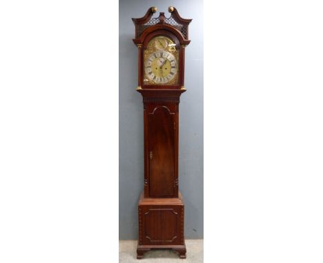 Mahogany longcase clock the arched dial with strike / silent and subsidiary seconds dial, Paul Lacey, Bristol. 203cm.    