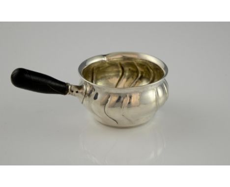 Danish silver brandy warming pan, the fluted body engraved with coat of arms, by Sigmundsson 1938, 8 cm diam. 2 oz. 61 g. .  